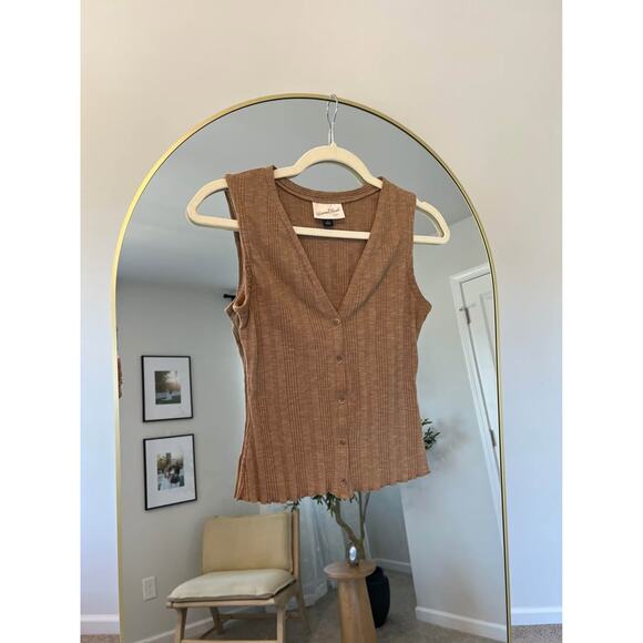 Threshold Brown Ribbed Button Up Tank - Picture 1 of 4